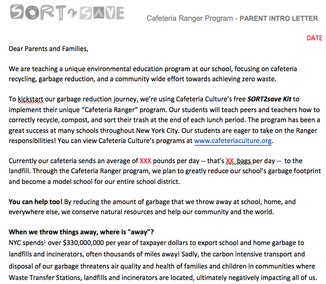 Cafeteria Ranger Program - intro letter to parents - thumbnail